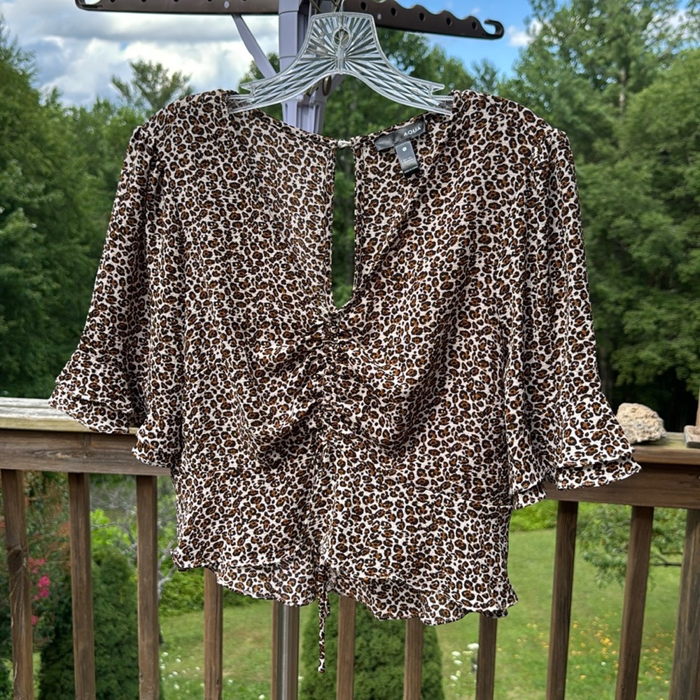 Leopard Blouse from AQUA, Size L, adjustable cinch front top